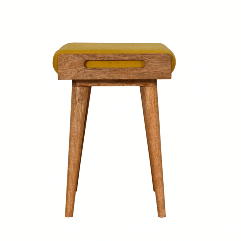Braga Mustard Velvet Square Footstool by Lavishway | Footstool-57204