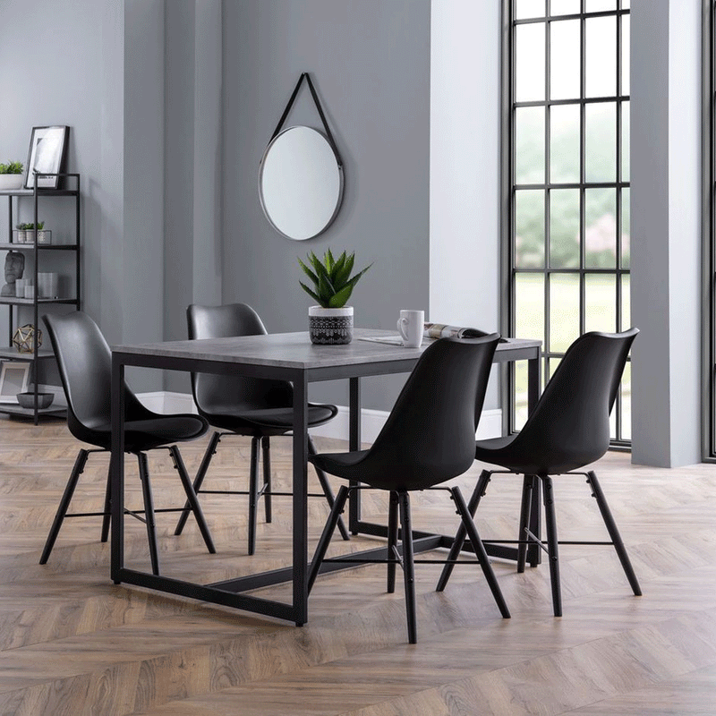Staten Concrete Effect Top Black Dining Table by Lavishway | Dining Tables-60819