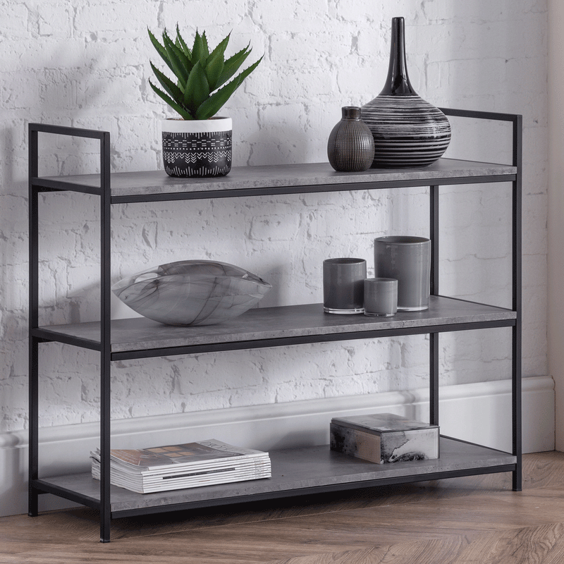 Staten Concrete Effect Top Low Bookcase by Lavishway | Book Shelves and Cabinets-60782