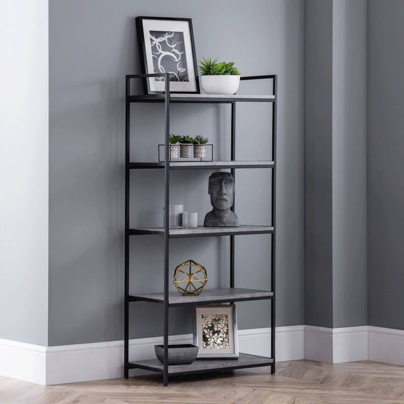 Staten Concrete Effect Top Tall Bookcase by Lavishway | Book Shelves and Cabinets-60769