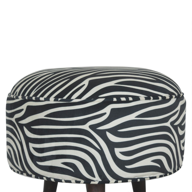 Stellar Zebra Printed Velvet Footstool by Lavishway | Footstool-51706