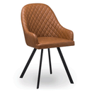 Stockholme Chequered Tan Leather Dining Chair by Lavishway | Dining Chairs-51083
