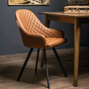 Stockholme Chequered Tan Leather Dining Chair by Lavishway | Dining Chairs-51082