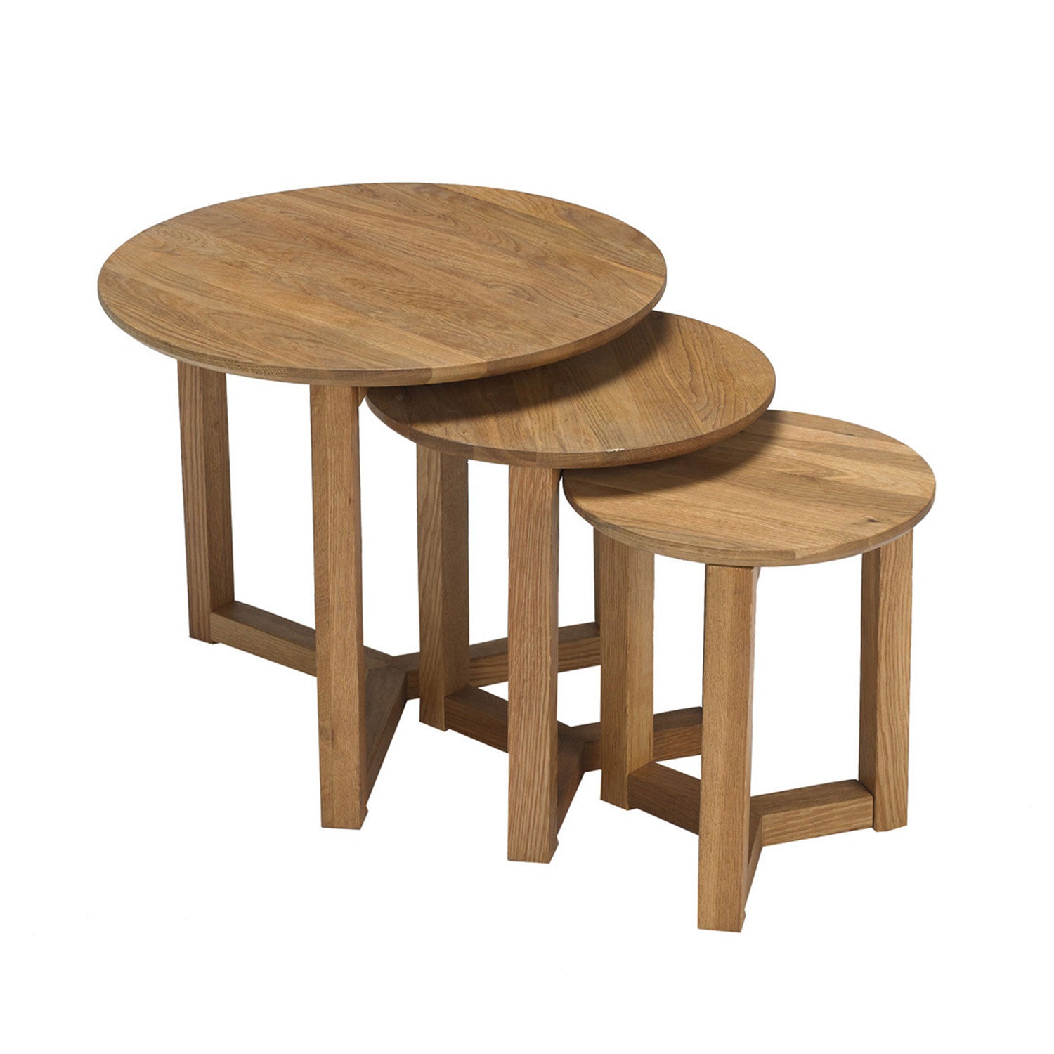 Stow Solid Oak Round Nest Of 3 Tables | Lavishway UK