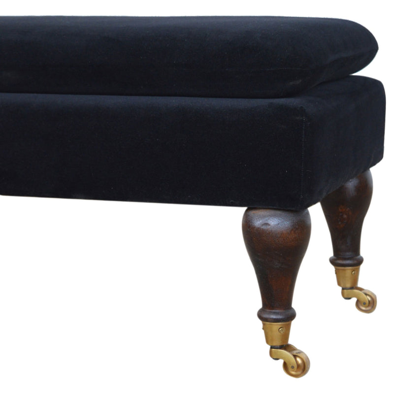 Sumba Black Velvet Bench Castor Legs by Lavishway | Benches & Storage Benches-22496