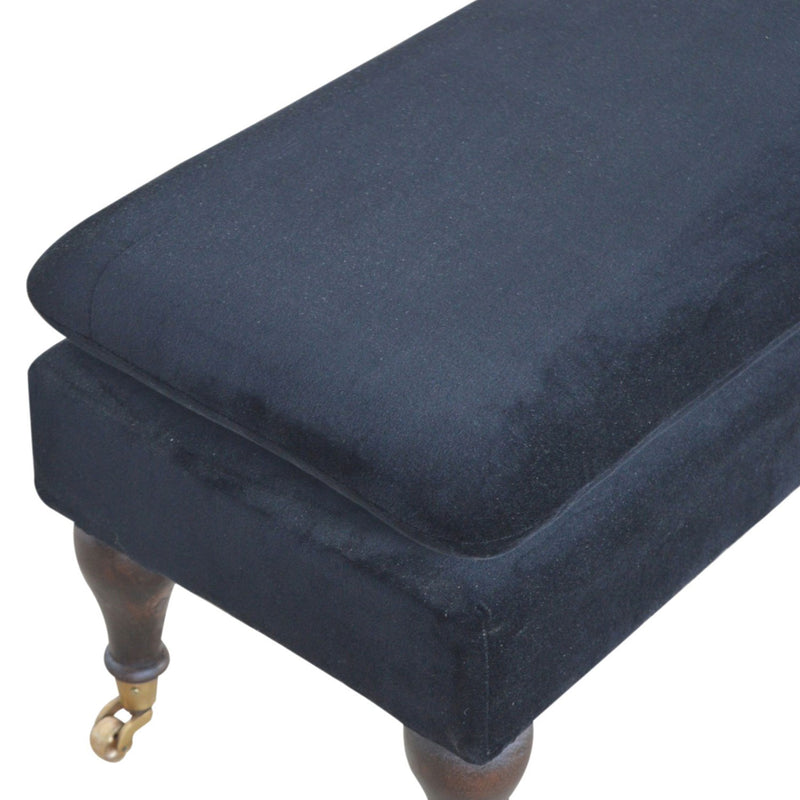 Sumba Black Velvet Bench Castor Legs by Lavishway | Benches & Storage Benches-22495