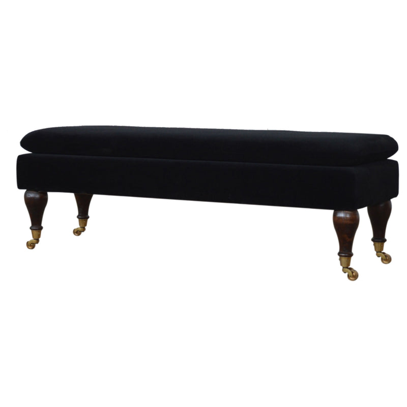 Sumba Black Velvet Bench Castor Legs by Lavishway | Benches & Storage Benches-22493