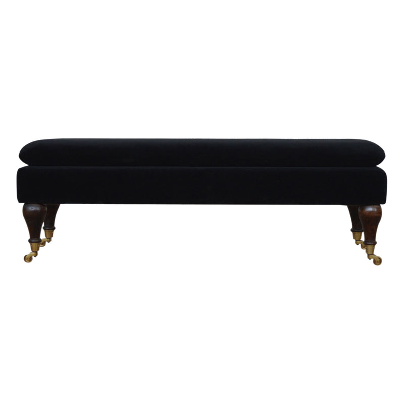 Sumba Black Velvet Bench Castor Legs by Lavishway | Benches & Storage Benches-22494