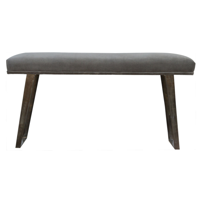 Swindon Industrial Style Grey Velvet Bench by Lavishway | Benches & Storage Benches-59447