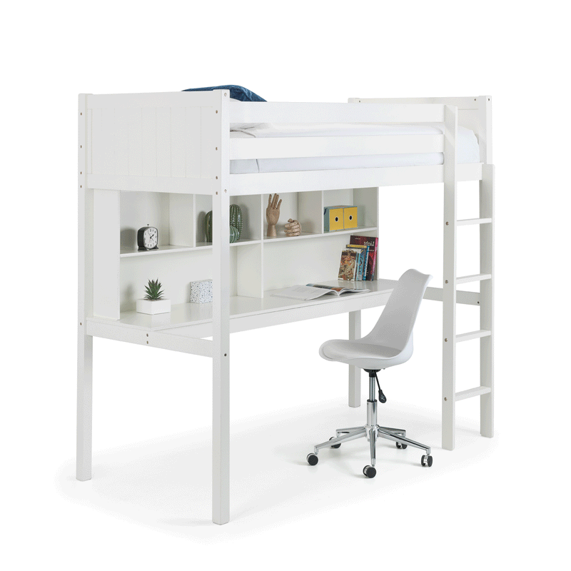 Titan White Finish High Sleeper Bed by Lavishway | Wooden Beds-60711