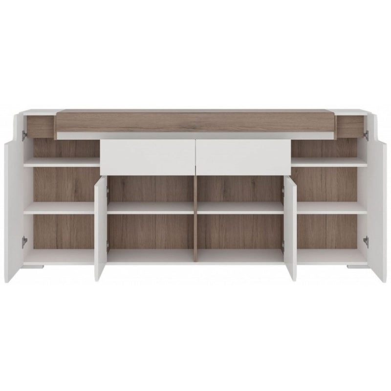 Toronto Oak White High Gloss 4 Door Sideboard by Lavishway | Sideboards-44526