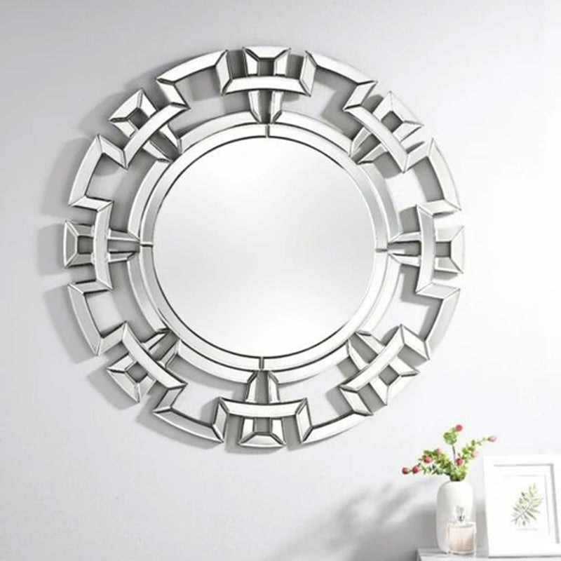 Decorative Silver Round Hallway Wall Mirror by Lavishway | Wall Mirrors-41623