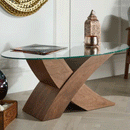 Oval "X"  Wood Glass Coffee Table by Lavishway | Coffee Tables-41561