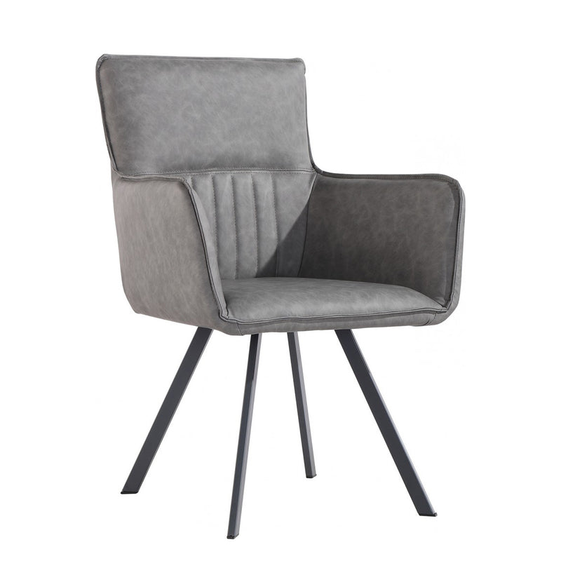 Carver Grey Leather Accent Chair in Pair by Lavishway | Armchairs-31303