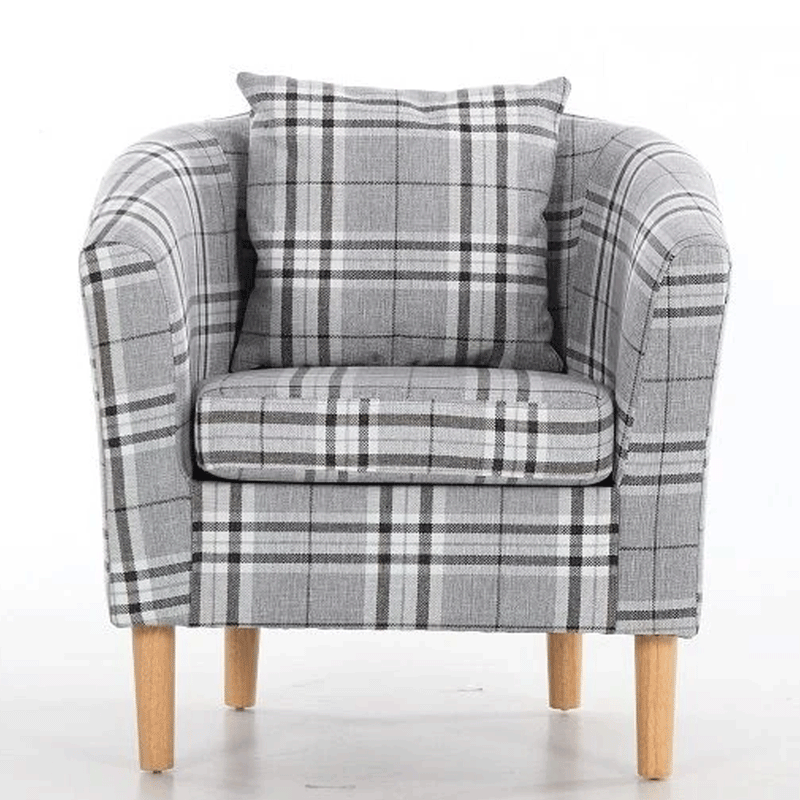 Tartan Grey Fabric Deluxe Tub Chair by Lavishway | Fabric Sofas-41444