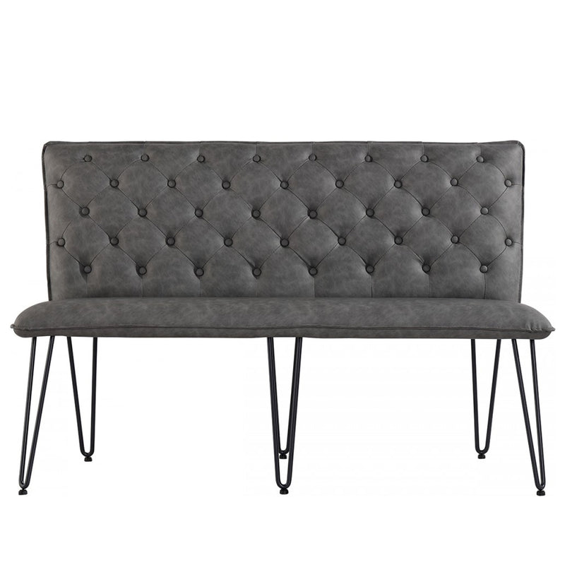 Studded Back Grey Leather Dining Bench by Lavishway | Dining Benches-31396