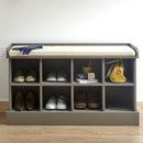 8 Compartment Padded Seat Shoe Bench in Grey by Lavishway | Shoe Cabinets-43292