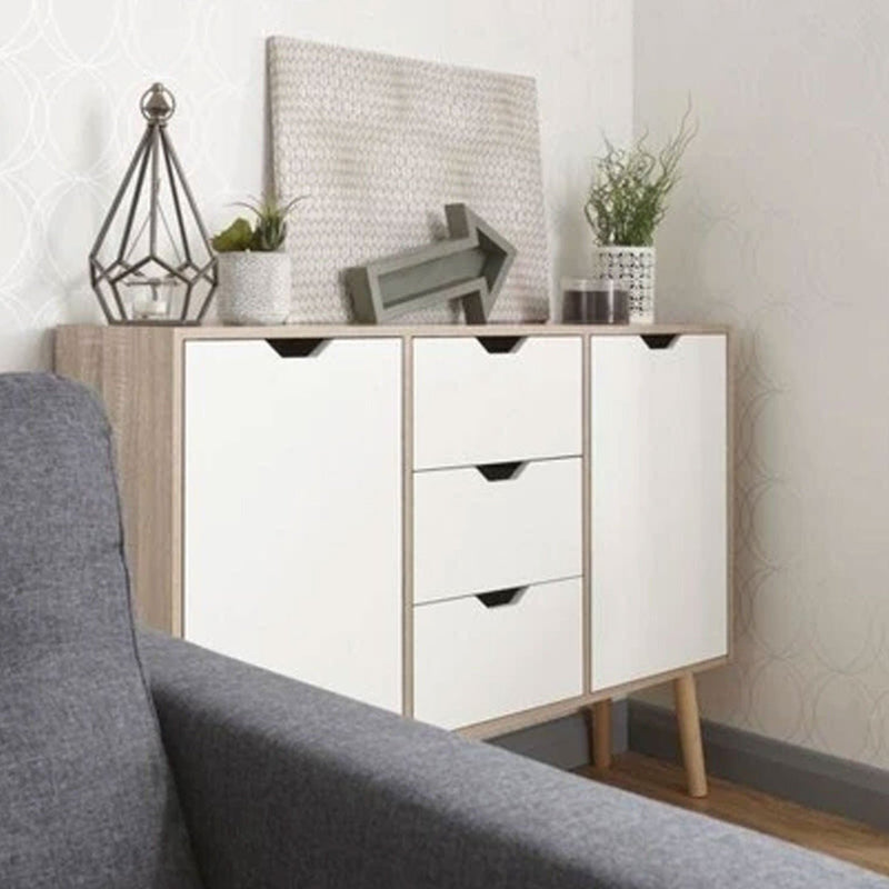 White 2 Door 3 Drawer Oak Cupboard by Lavishway | Cupboards-39246
