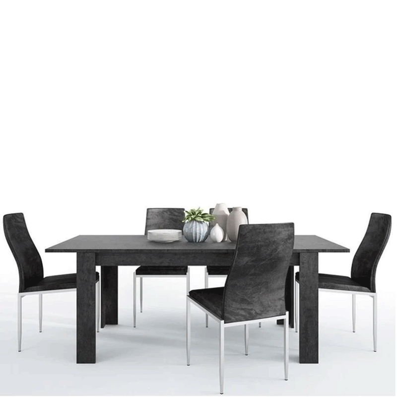Zingaro Dining Table with 4 Black Chairs by Lavishway | Dining Table Set-42352