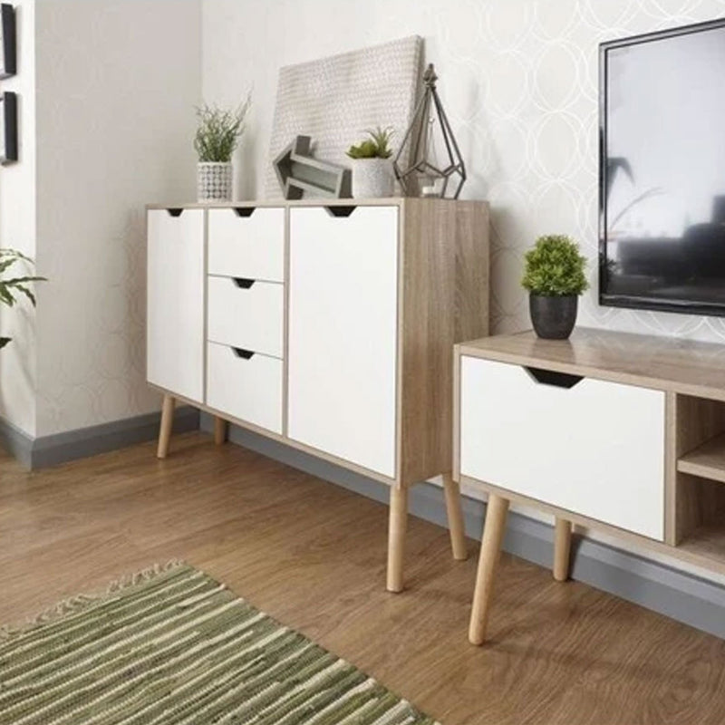 White 2 Door 3 Drawer Oak Cupboard by Lavishway | Cupboards-39247