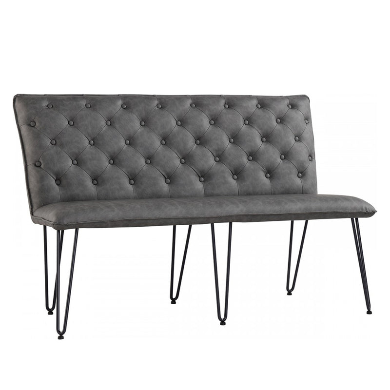 Studded Back Grey Leather Dining Bench by Lavishway | Dining Benches-31395
