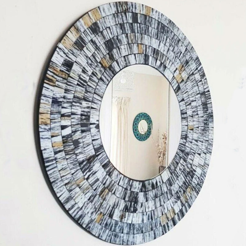 Mosaic Gold Brushed Decorative Round Mirror by Lavishway | Wall Mirrors-41562