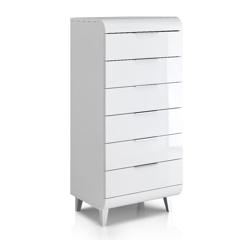 Vega Tall White High Gloss 6 Drawers Chest by Lavishway | Chest Of Drawers-23531