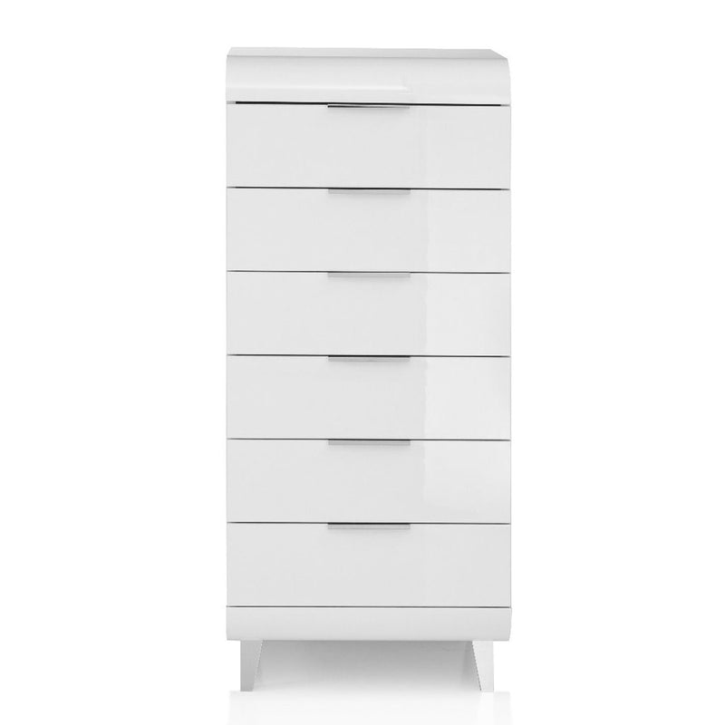 Vega Tall White High Gloss 6 Drawers Chest by Lavishway | Chest Of Drawers-23530