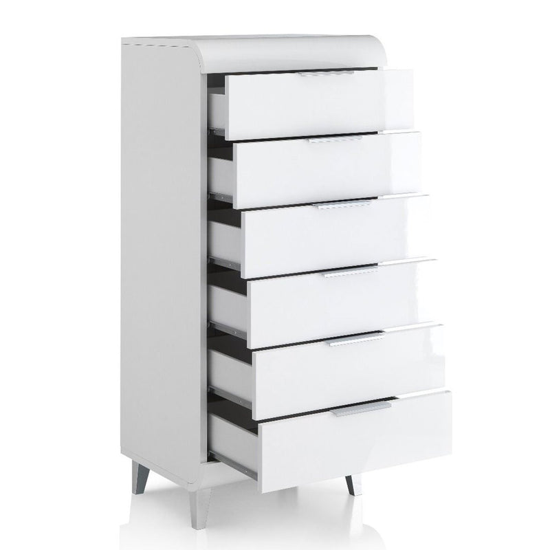 Vega Tall White High Gloss 6 Drawers Chest by Lavishway | Chest Of Drawers-23528
