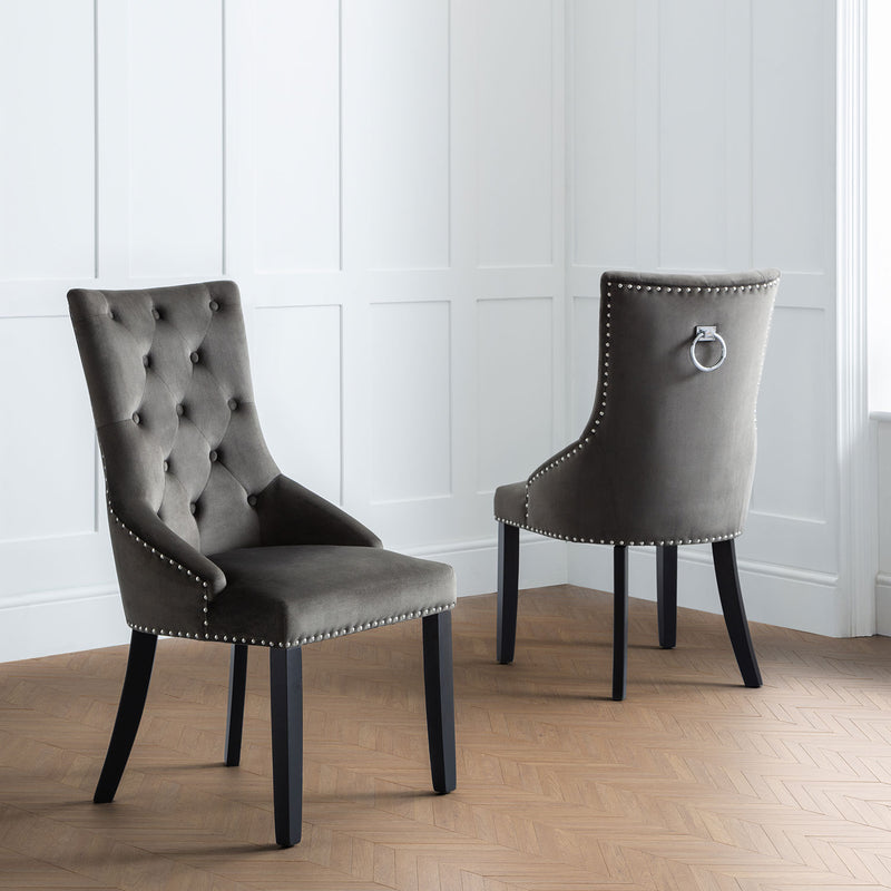 Veneto Grey Velvet Ring Back Dining Chair by Lavishway | Dining Chairs-60558