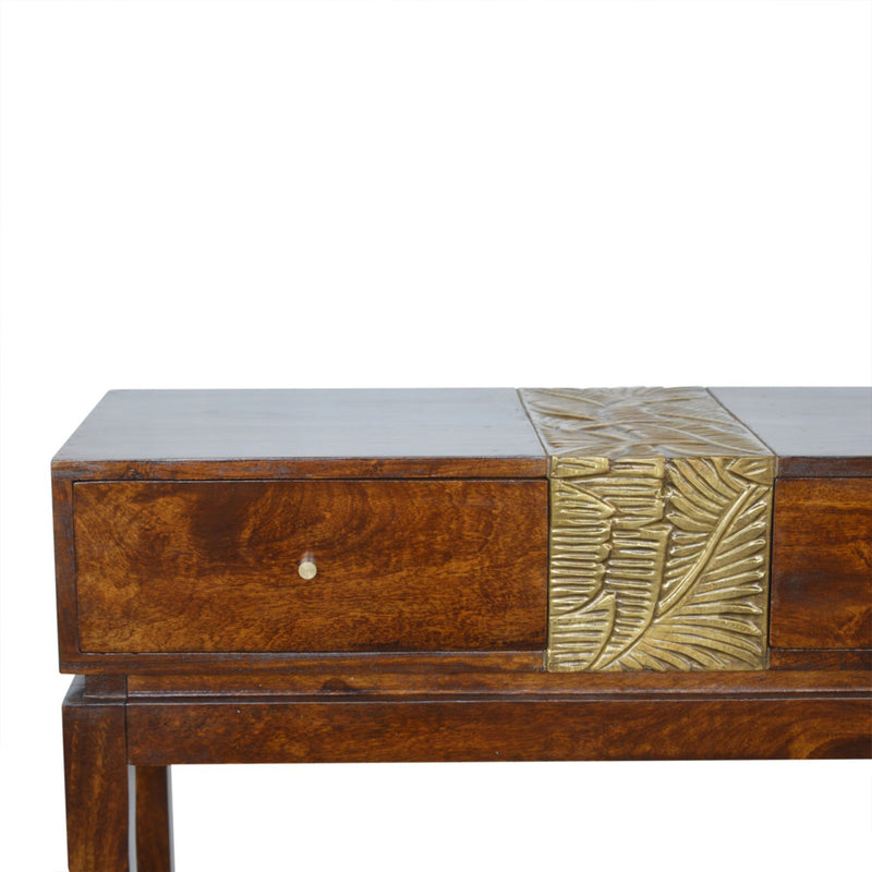 Verandah 2 Drawers Brass Plated Console Table by Lavishway | Hallway Console Table-51922