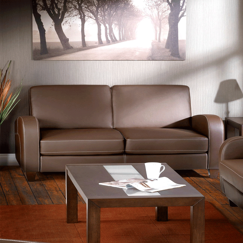 Vivo Faux Leather Chestnut 3 Seater Sofa by Lavishway | Leather Sofa-60545