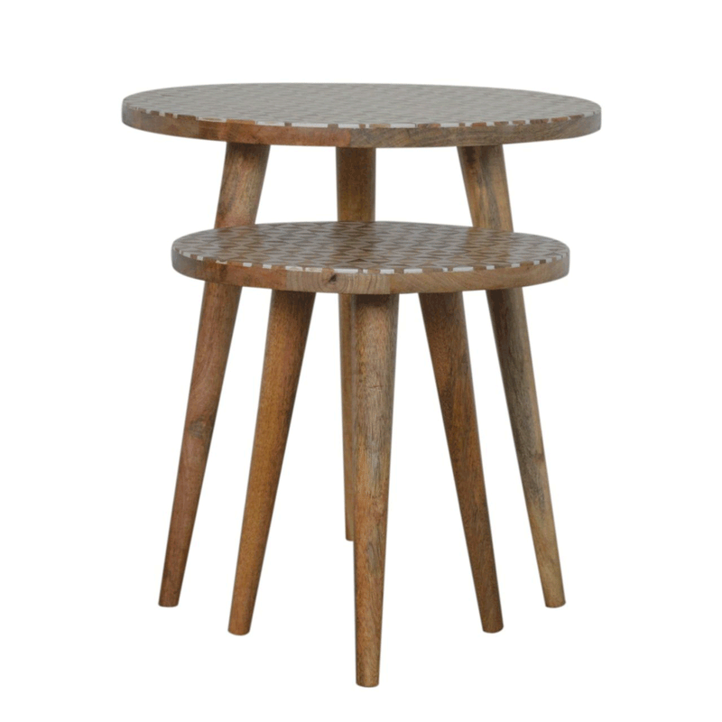 Xender White Patterned Nest Of 2 Stools by Lavishway | Nest of Tables-51935