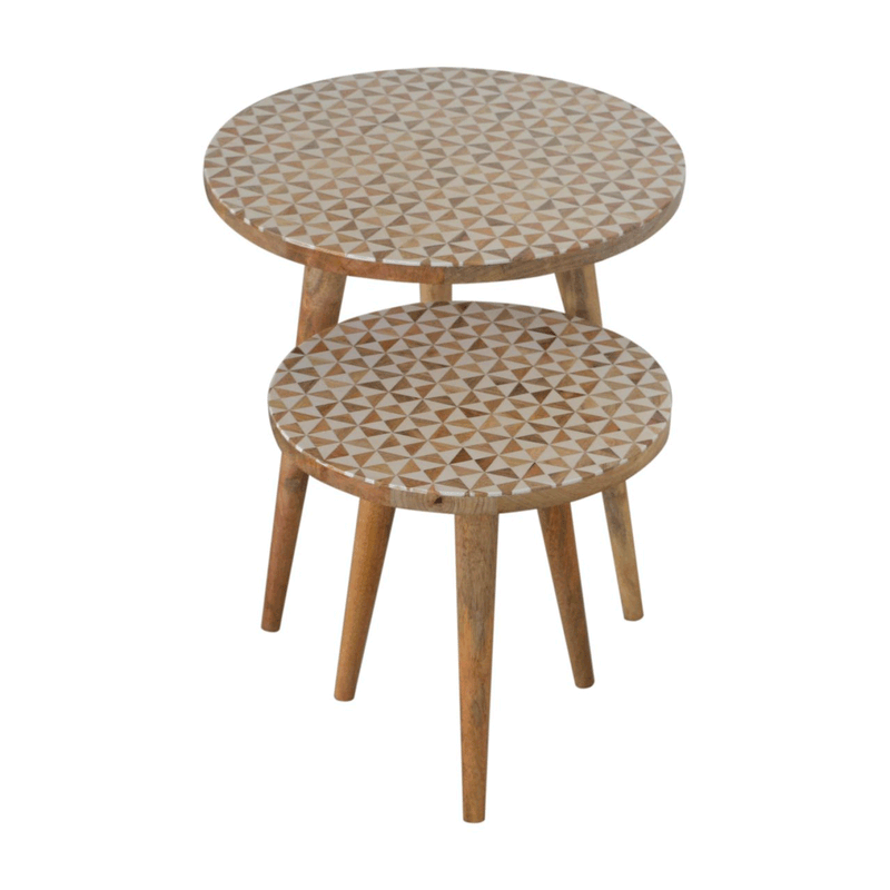 Xender White Patterned Nest Of 2 Stools by Lavishway | Nest of Tables-51936