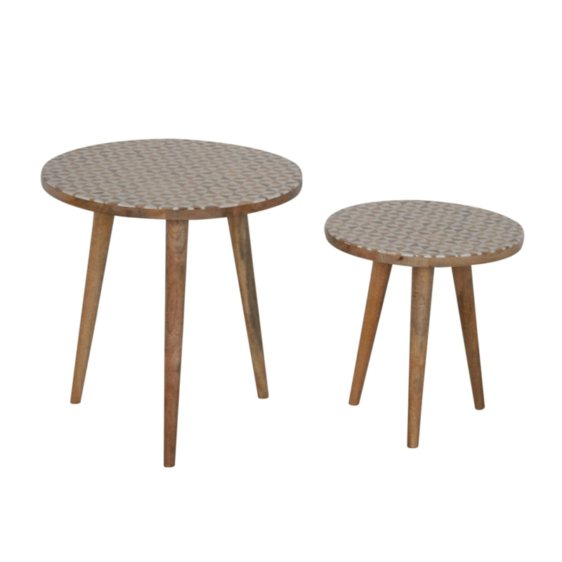 Xender White Patterned Nest Of 2 Stools by Lavishway | Nest of Tables-51941