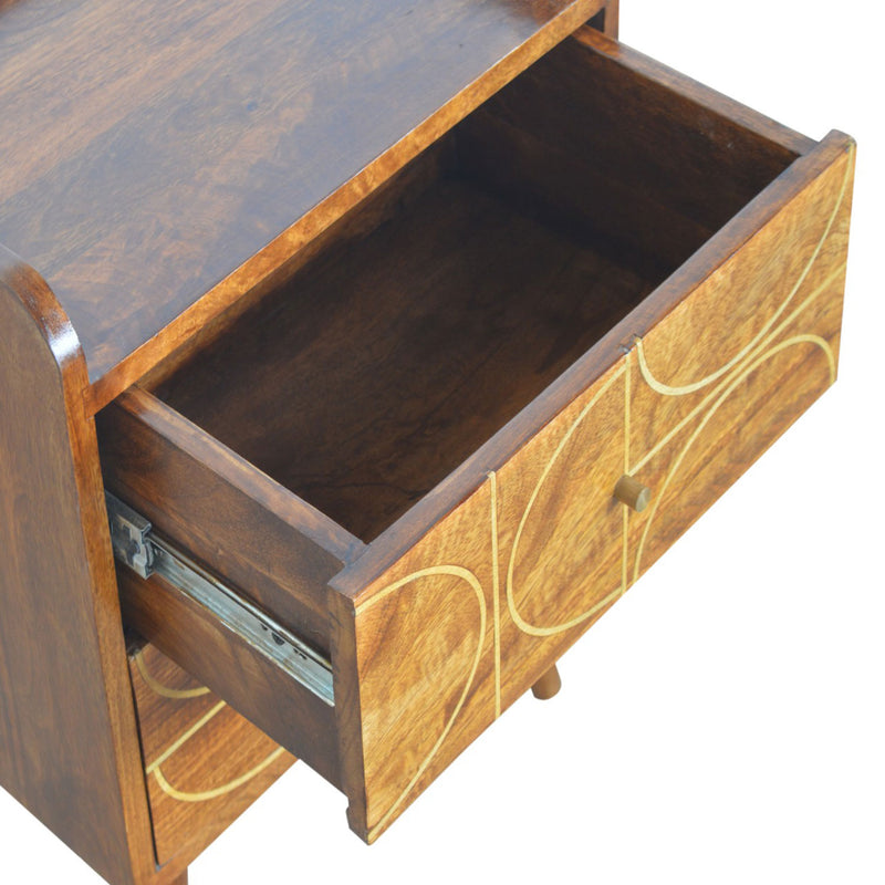 Williston Gold Inlay Abstract Bedside Table by Lavishway | Bedside Tables-21719