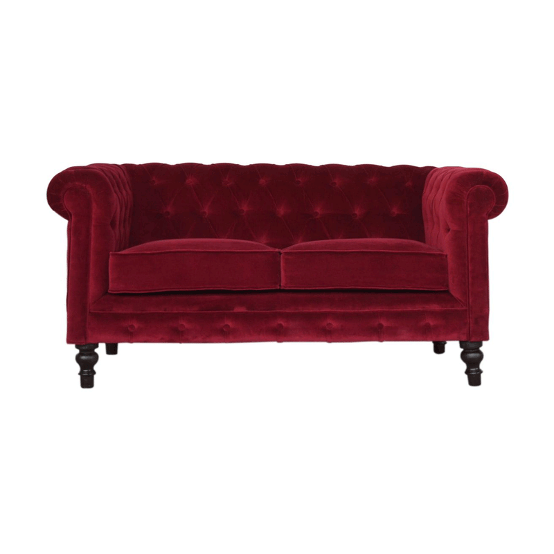Seconique Wine Red Velvet Chesterfield Sofa by Lavishway | Velvet Sofa-51865