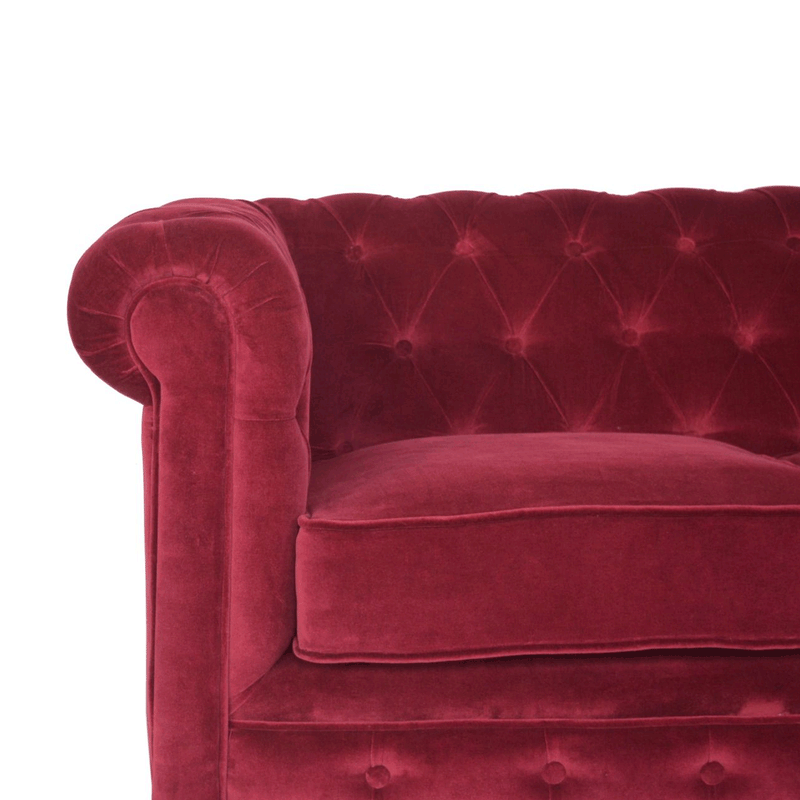 Seconique Wine Red Velvet Chesterfield Sofa by Lavishway | Velvet Sofa-51869