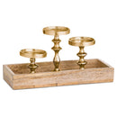 Wooden Display Tray And Gold Candle Holders by Lavishway | Candle Holders-50824