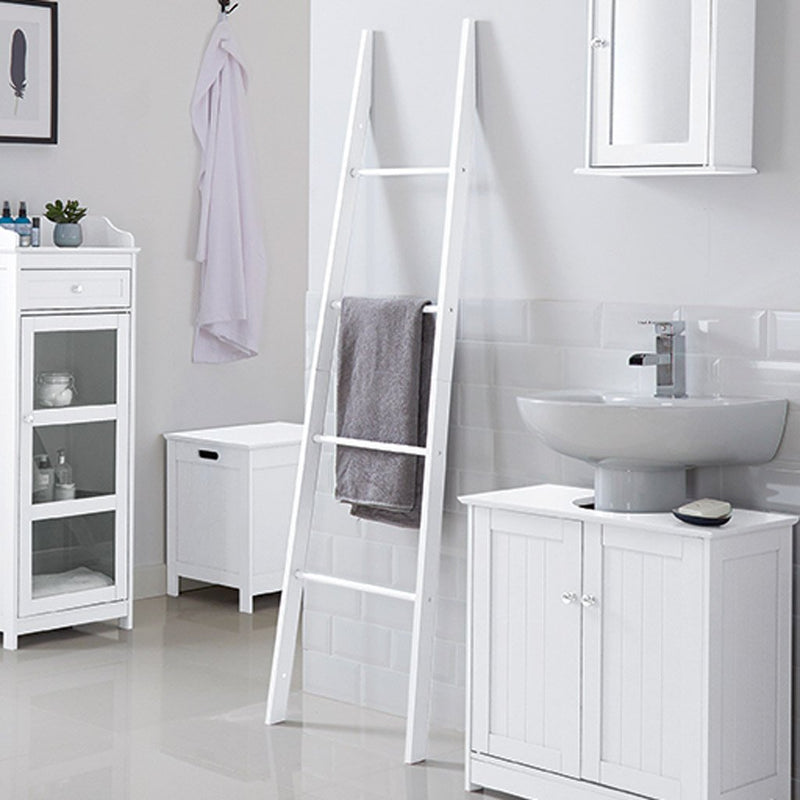 Alaska White Wooden Towel Ladder Rail by Lavishway | Hall Trees-30863