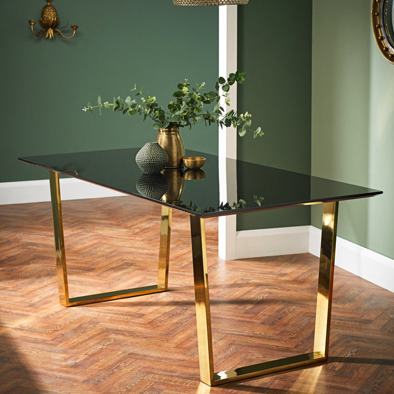 Antibes High Gloss Black & Gold Dining Table by Lavishway | Dining Tables-37981
