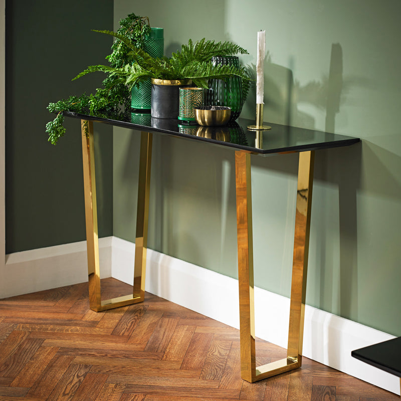 Antibes High Gloss Black & Gold Console Table by Lavishway | Hallway Console Table-37715
