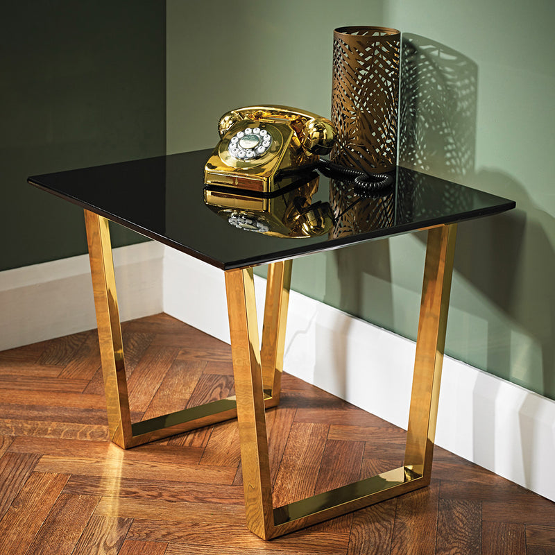 Antibes High Gloss Black & Gold Lamp Table by Lavishway | Side Tables-37734