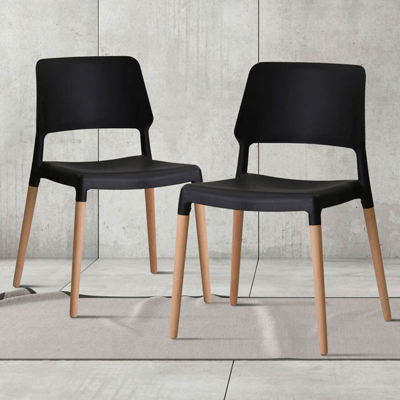 Riva Wooden Legs Black Dining Chair Set of 2 by Lavishway | Dining Chairs-35274