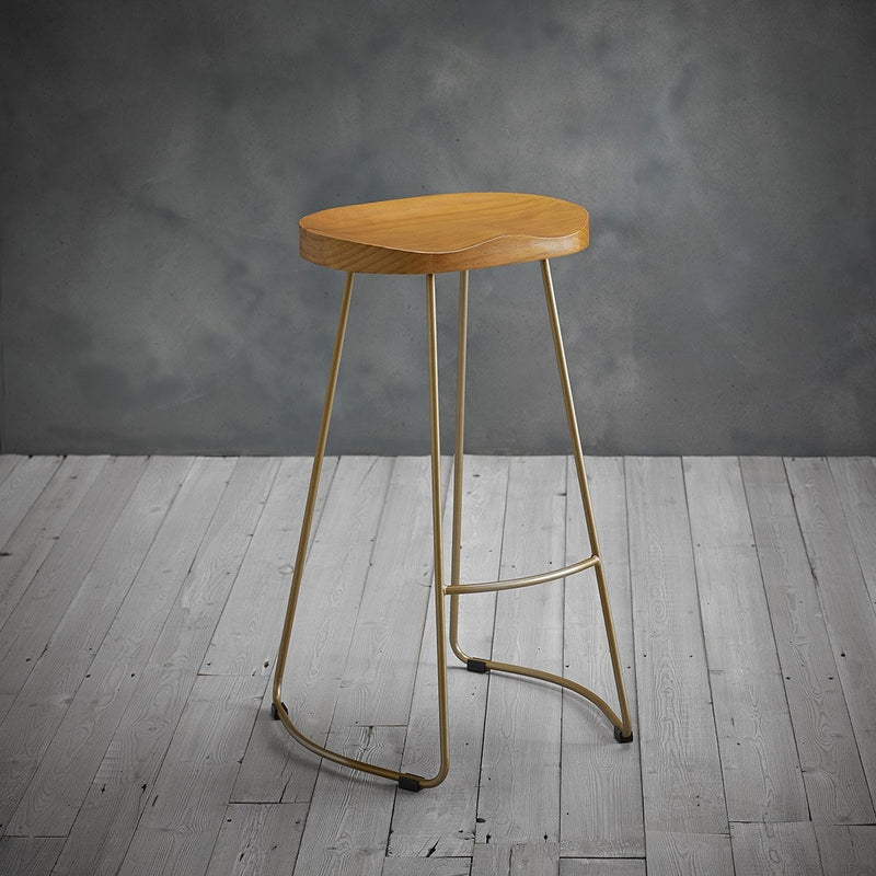 Bailey Pine Seat Bar Stool With Gold Legs by Lavishway | Bar Stools-37822
