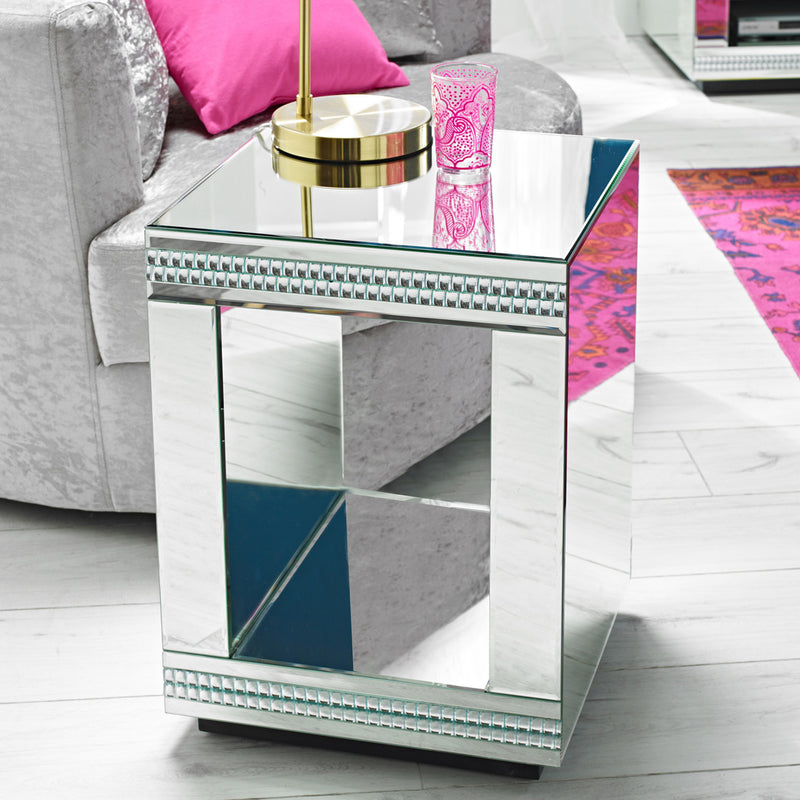 Biarritz Cube Mirrored Lamp Table by Lavishway | Side Tables-28601