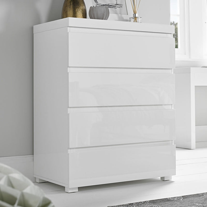 Puro White High Gloss 4 Drawer Chest by Lavishway | Chest Of Drawers-34102