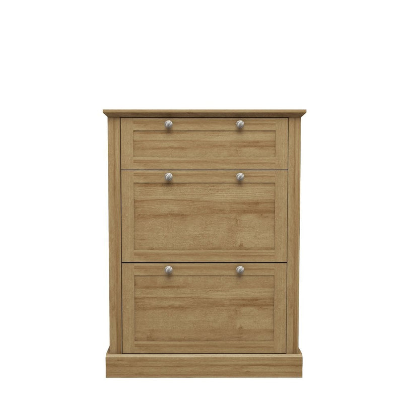 Devon Oak Finish 3 Doors Shoe Cabinet by Lavishway | Shoe Cabinets-34090