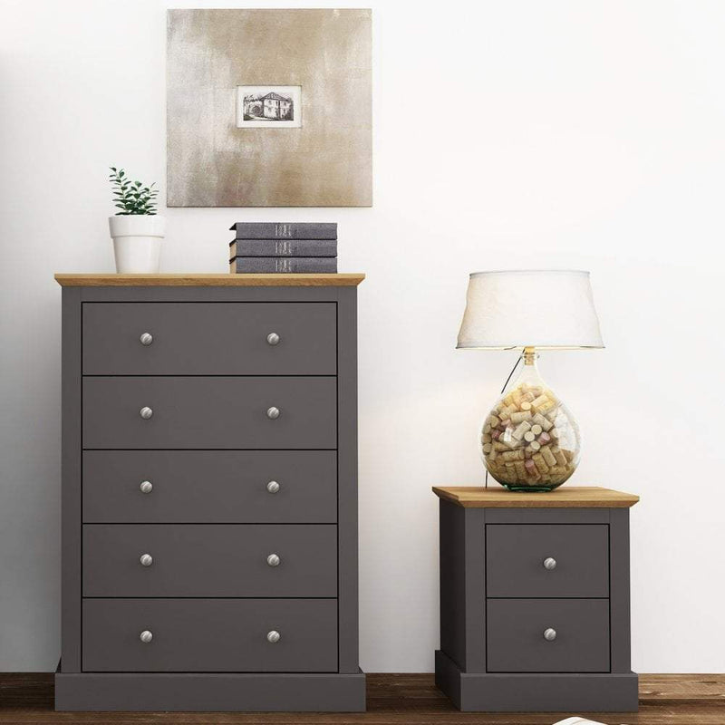 Devon Charcoal & Oak 5 Drawers Chest by Lavishway | Chest Of Drawers-28554