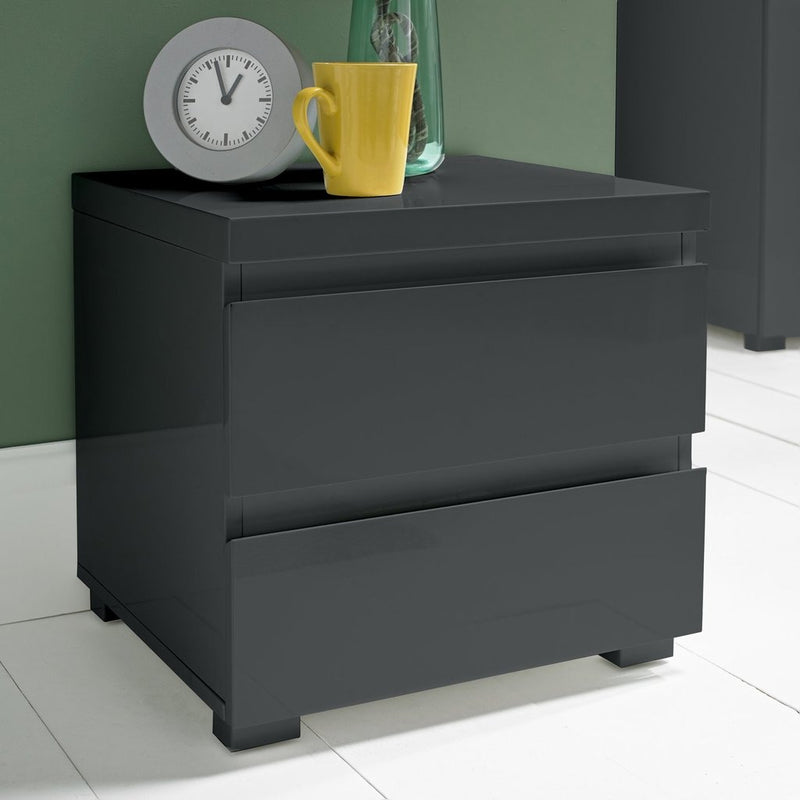 Puro Charcoal High Gloss Bedside Cabinet by Lavishway | Bedside Tables-34124